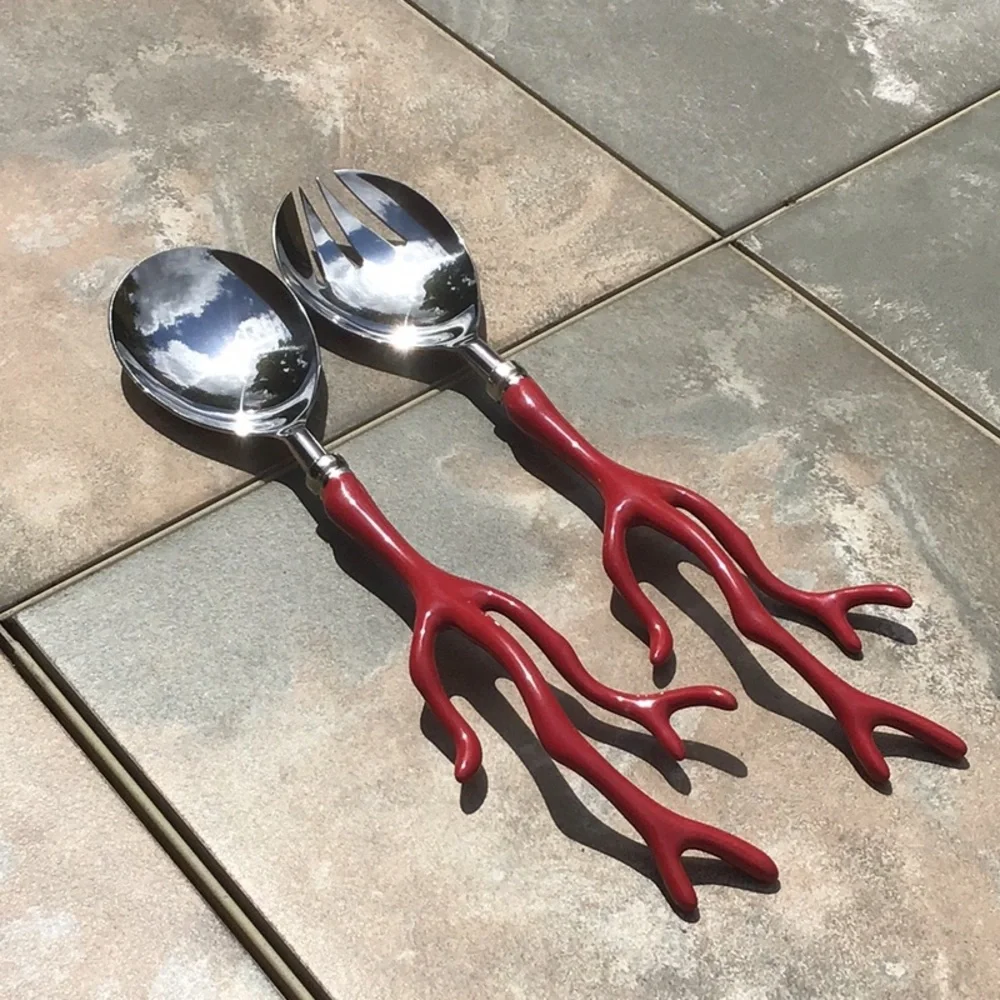 Pottery Barn Coral Serving Set Utensils Serveware Servers Spoon Spork Co…